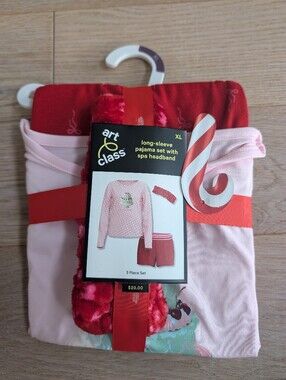 Art Class Pink & Red Girls Pajama Set with Matching Headband
